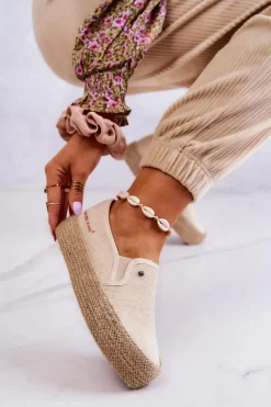 Czarne Espadryle></noscript>Cross Jeans Damskie Espadryle Na Platformie JJ2R4014C Beżowe