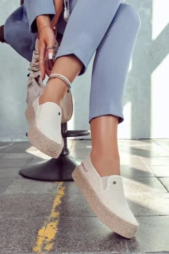 Czarne Espadryle></noscript>Cross Jeans Damskie Espadryle Na Platformie JJ2R4014C Beżowe