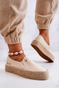 Czarne Espadryle></noscript>Cross Jeans Damskie Espadryle Na Platformie JJ2R4014C Beżowe