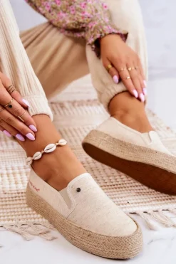 Czarne Espadryle></noscript>Cross Jeans Damskie Espadryle Na Platformie JJ2R4014C Beżowe