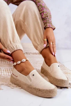 Czarne Espadryle></noscript>Cross Jeans Damskie Espadryle Na Platformie JJ2R4014C Beżowe