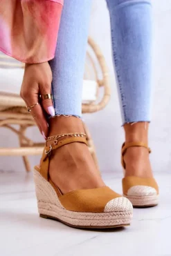Discount Damskie Espadryle Na Plecionej Platformie Camel Canillo Damskie Sandały Na Koturnie