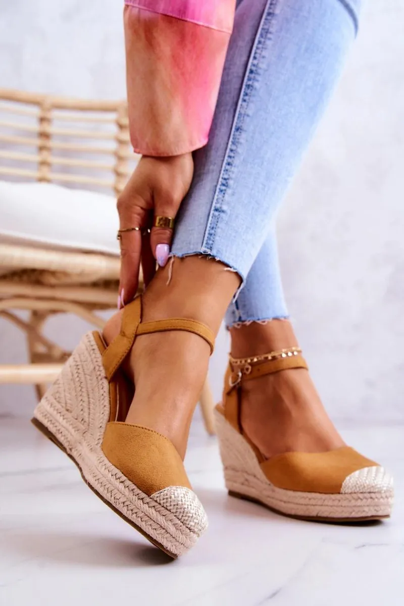 Discount Damskie Espadryle Na Plecionej Platformie Camel Canillo Damskie Sandały Na Koturnie