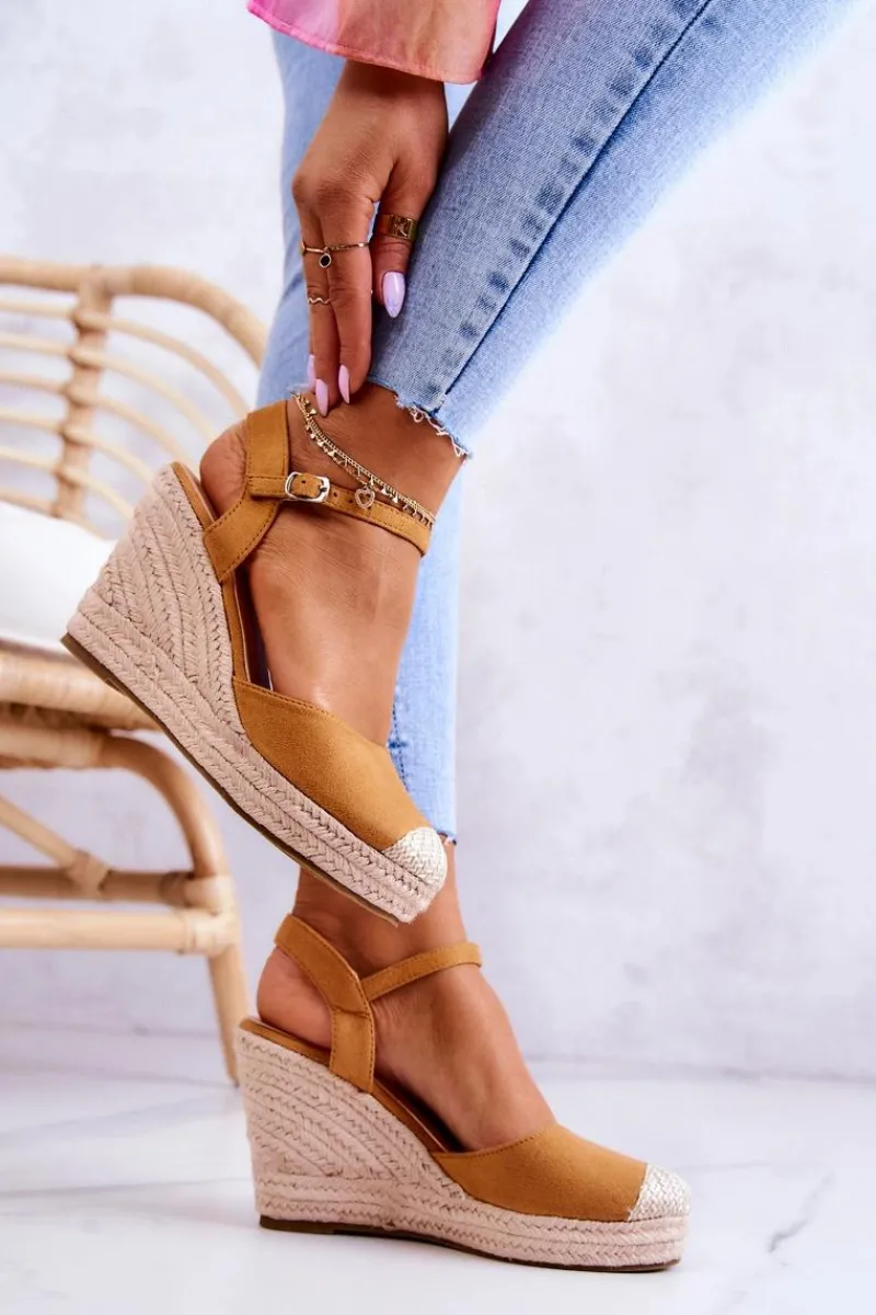Discount Damskie Espadryle Na Plecionej Platformie Camel Canillo Damskie Sandały Na Koturnie