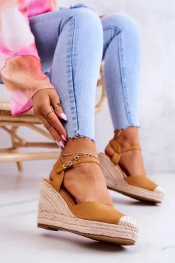 Discount Damskie Espadryle Na Plecionej Platformie Camel Canillo Damskie Sandały Na Koturnie