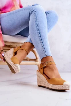Discount Damskie Espadryle Na Plecionej Platformie Camel Canillo Damskie Sandały Na Koturnie