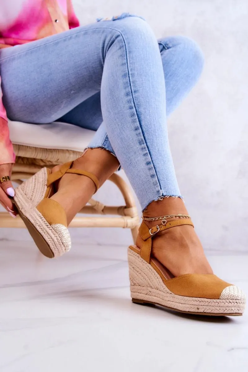 Discount Damskie Espadryle Na Plecionej Platformie Camel Canillo Damskie Sandały Na Koturnie