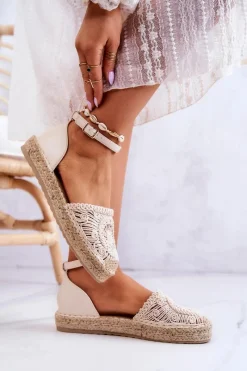 Damskie Espadryle Na Plecionej Platformie Beżowe Calise Damskie Czarne Espadryle