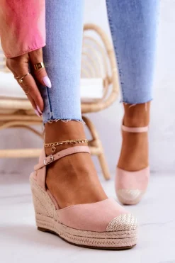 Discount Boto Damskie Espadryle Na Plecionej Platformie Różowe Canillo