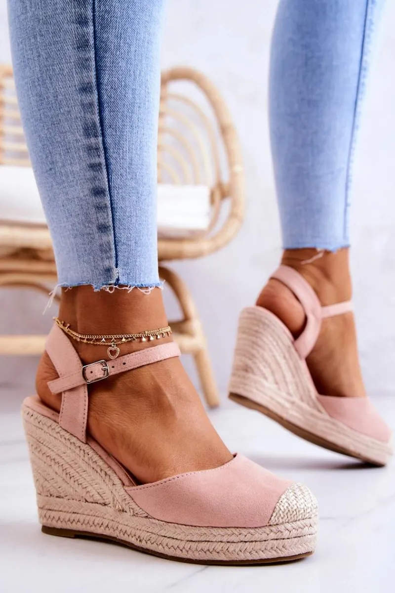 Discount Boto Damskie Espadryle Na Plecionej Platformie Różowe Canillo