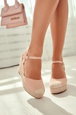 Discount Boto Damskie Espadryle Na Plecionej Platformie Różowe Canillo