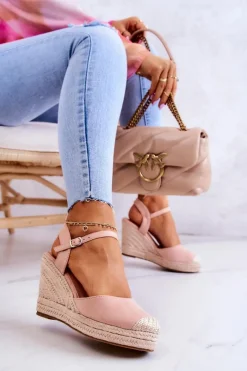 Discount Boto Damskie Espadryle Na Plecionej Platformie Różowe Canillo