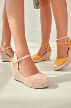 Discount Boto Damskie Espadryle Na Plecionej Platformie Różowe Canillo