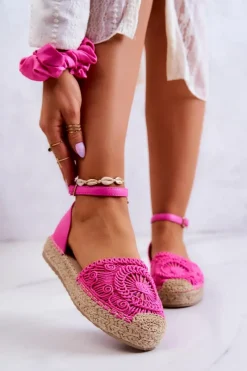 Clearance Boto Damskie Espadryle Na Plecionej Platformie Fuksja Calise