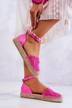 Clearance Boto Damskie Espadryle Na Plecionej Platformie Fuksja Calise