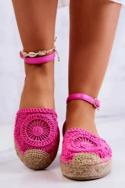 Clearance Boto Damskie Espadryle Na Plecionej Platformie Fuksja Calise