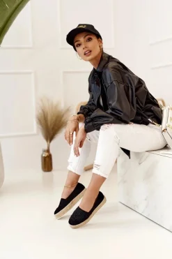 Damskie Espadryle Na Słomkowej Platformie Czarne Febi Damskie Czarne Espadryle