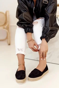 Damskie Espadryle Na Słomkowej Platformie Czarne Febi Damskie Czarne Espadryle