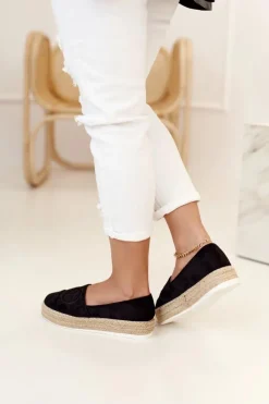 Damskie Espadryle Na Słomkowej Platformie Czarne Febi Damskie Czarne Espadryle