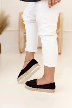 Damskie Espadryle Na Słomkowej Platformie Czarne Febi Damskie Czarne Espadryle