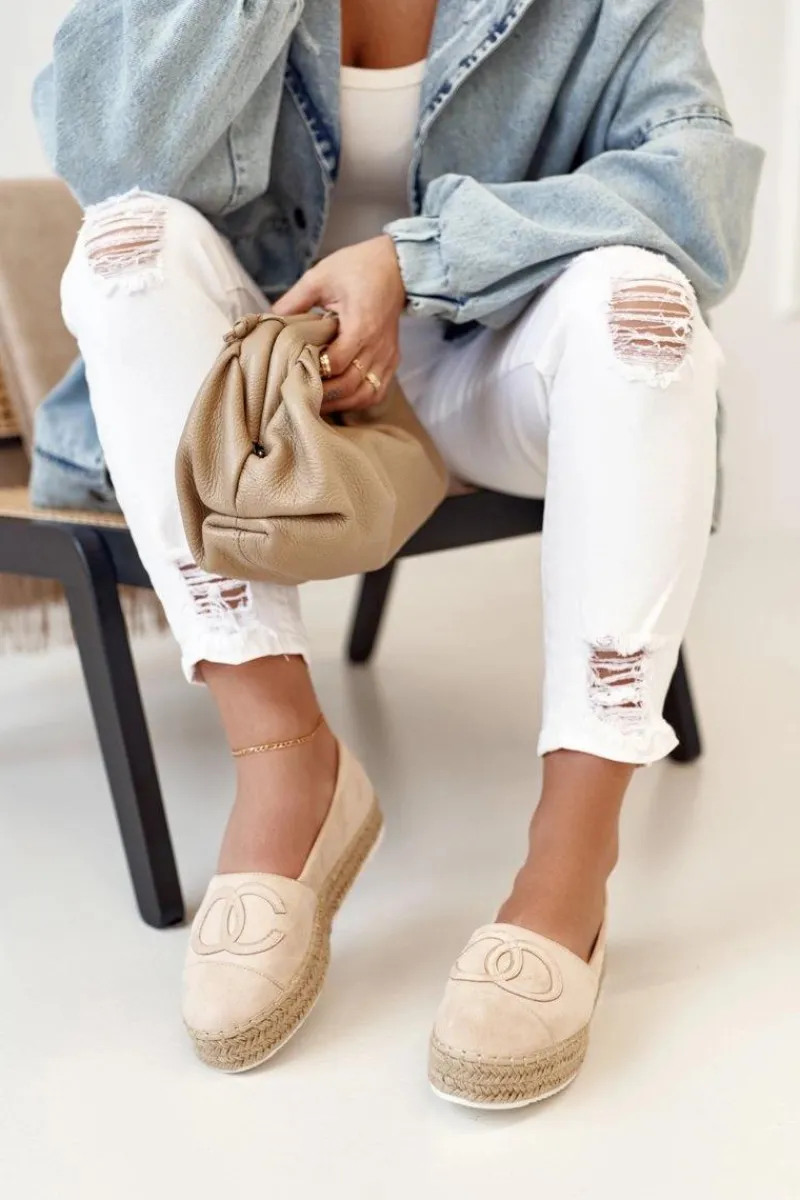 Czarne Espadryle>Boto Damskie Espadryle Na Słomkowej Platformie Beżowe Febi