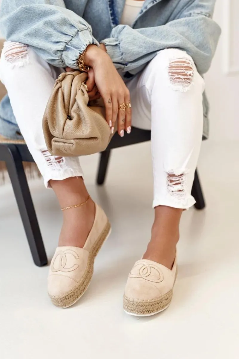 Czarne Espadryle>Boto Damskie Espadryle Na Słomkowej Platformie Beżowe Febi