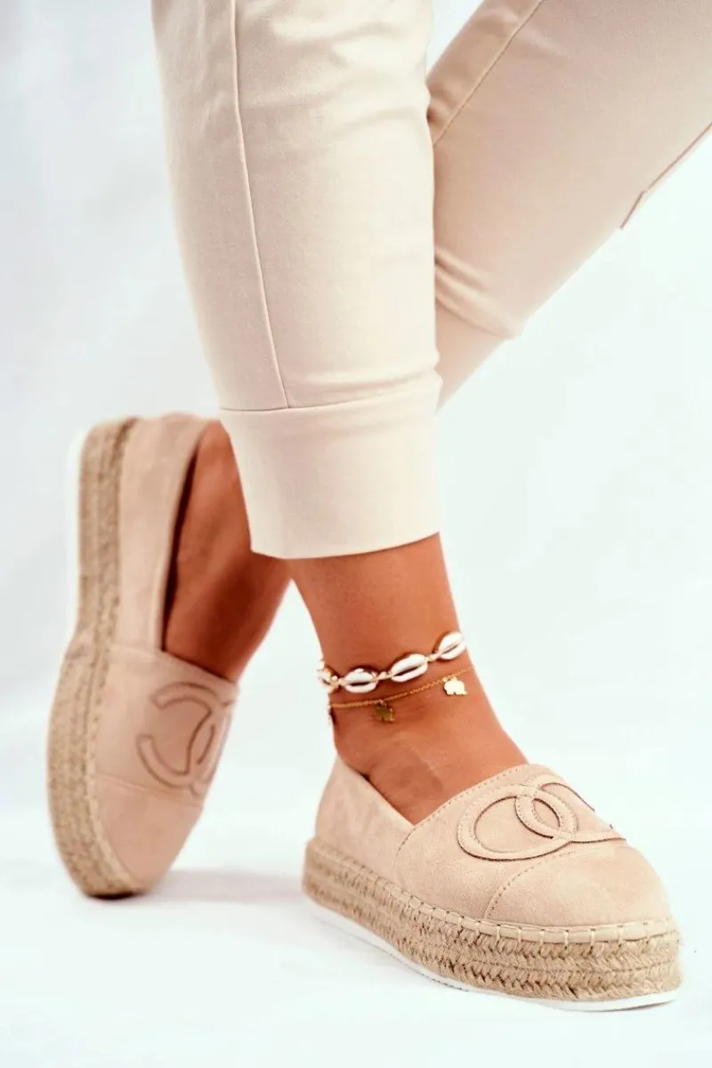 Czarne Espadryle>Boto Damskie Espadryle Na Słomkowej Platformie Beżowe Febi