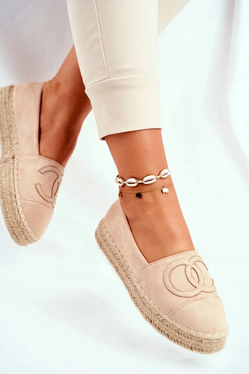 Czarne Espadryle>Boto Damskie Espadryle Na Słomkowej Platformie Beżowe Febi