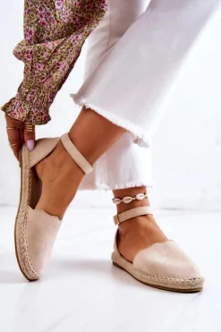 Czarne Espadryle>Evento Damskie Espadryle Na Sprzączkę Jasnobeżowe Bonetti