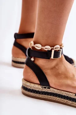 Sandały Płaskie|Czarne Espadryle><noscript><img width=