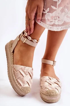 Outlet Boto Damskie Espadryle Sandały Na Platformie Beżowe Susane
