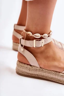 Outlet Boto Damskie Espadryle Sandały Na Platformie Beżowe Susane