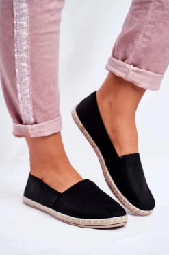 Czarne Espadryle>Evento Damskie Espadryle Wsuwane Czarne Lapu Lapu