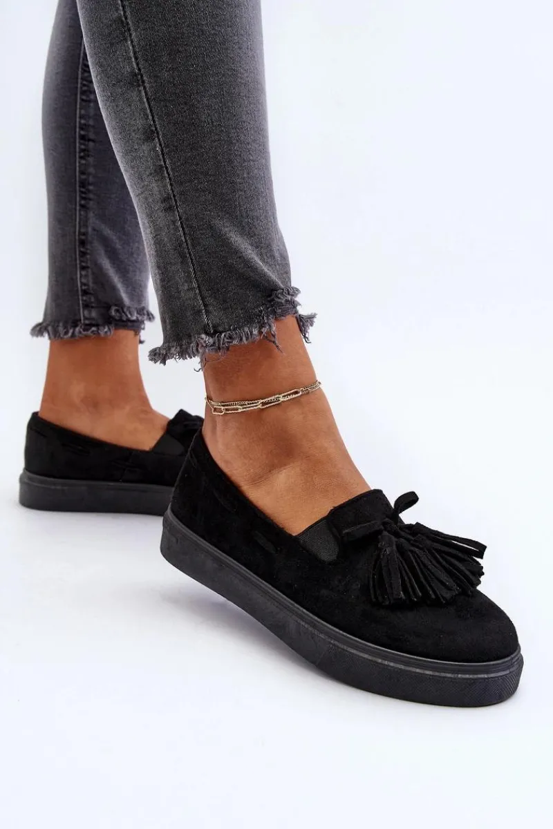 Czarne Espadryle>Boto Damskie Espadryle Z Frędzlami Czarne Elorvia