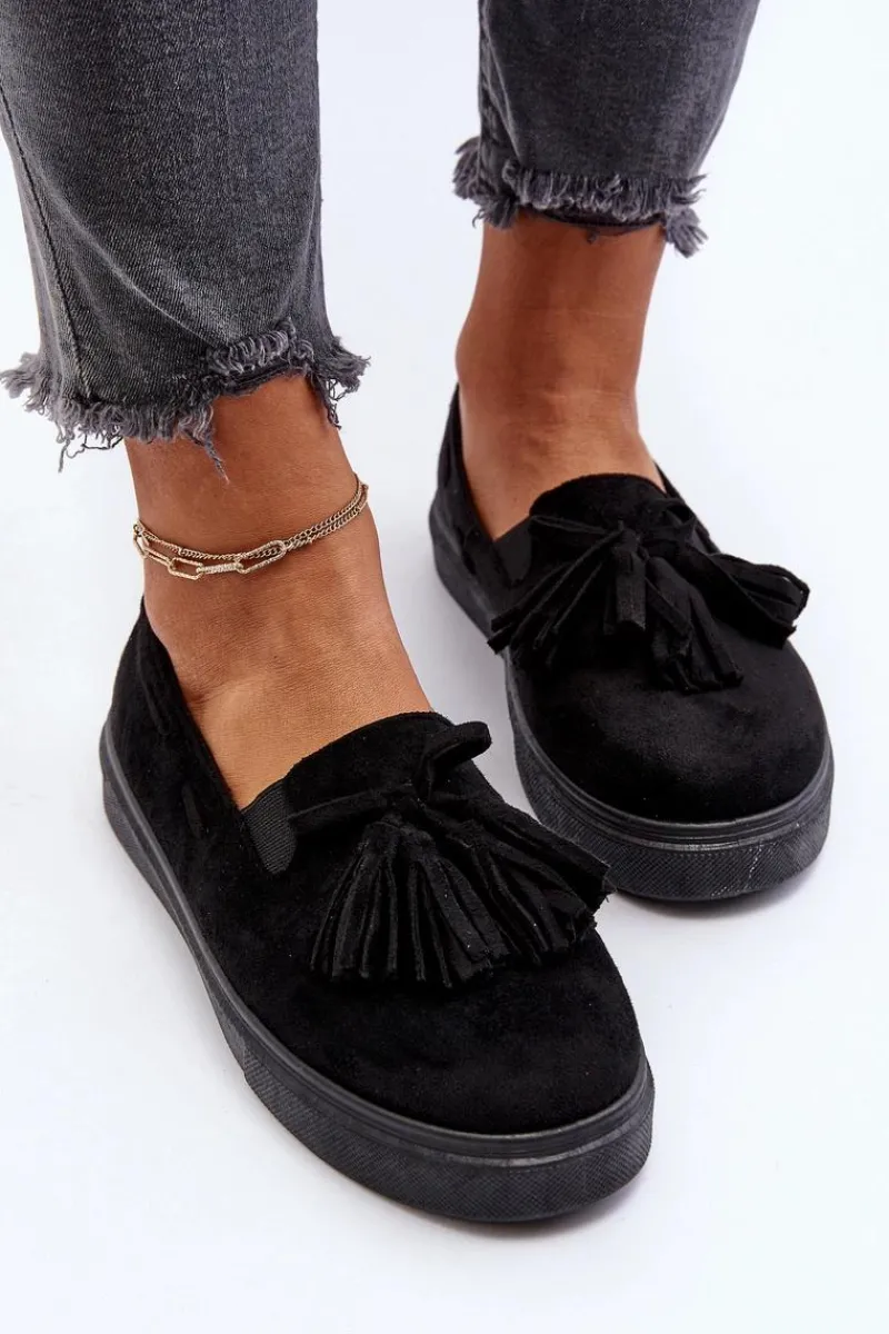 Czarne Espadryle>Boto Damskie Espadryle Z Frędzlami Czarne Elorvia