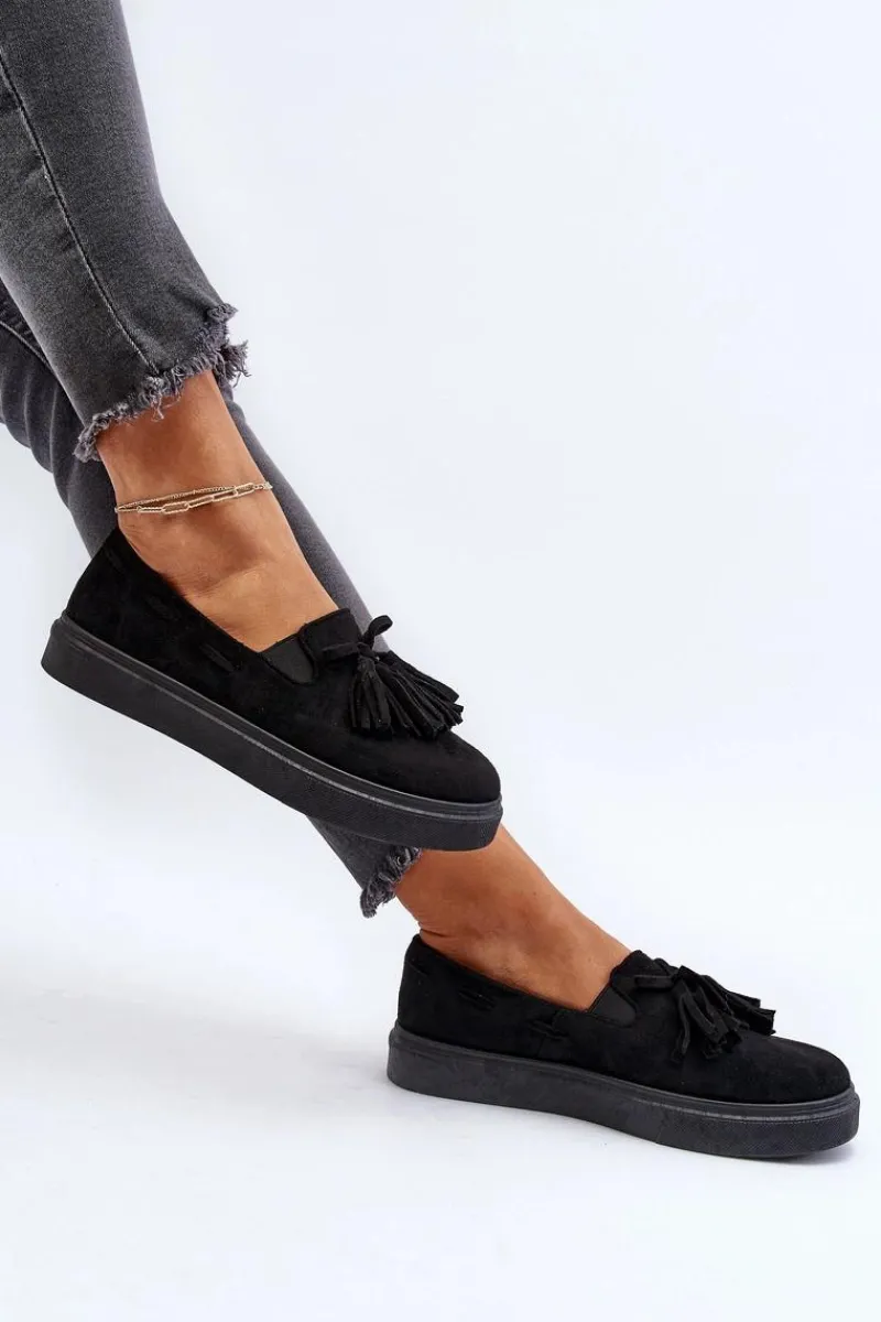 Czarne Espadryle>Boto Damskie Espadryle Z Frędzlami Czarne Elorvia