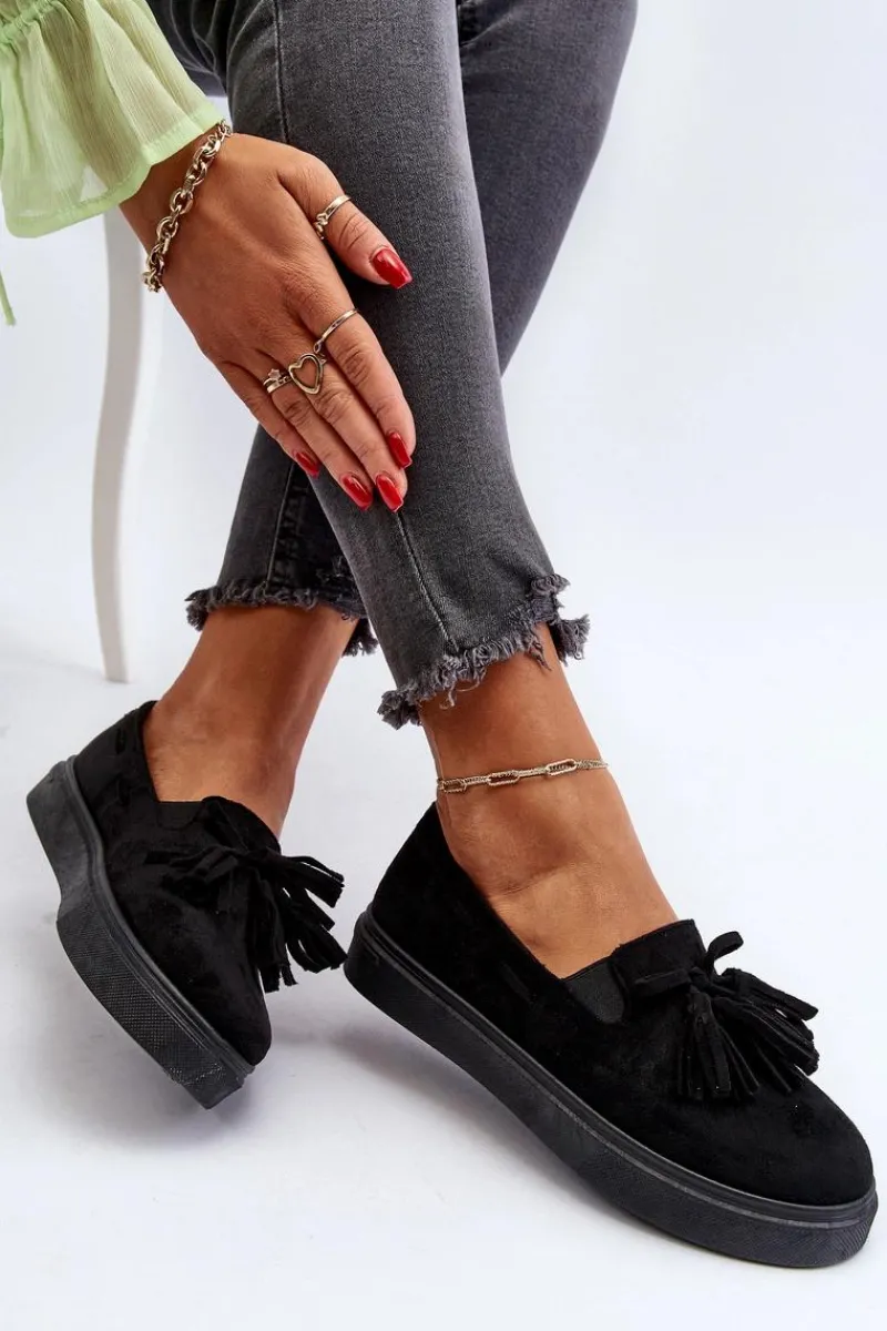 Czarne Espadryle>Boto Damskie Espadryle Z Frędzlami Czarne Elorvia