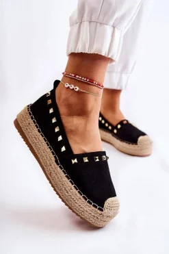 Sale Boto Damskie Espadryle Z Ćwiekami Czarne Laross