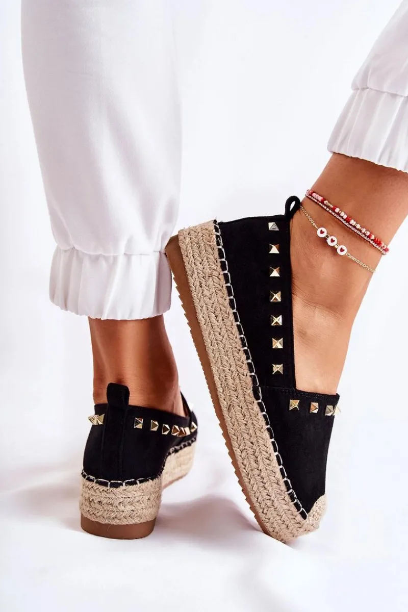 Sale Boto Damskie Espadryle Z Ćwiekami Czarne Laross