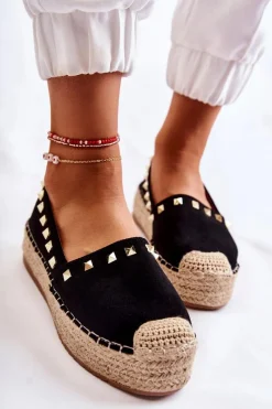Sale Boto Damskie Espadryle Z Ćwiekami Czarne Laross