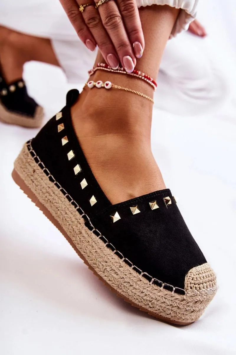 Sale Boto Damskie Espadryle Z Ćwiekami Czarne Laross