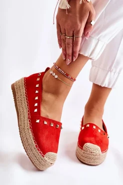 Czarne Espadryle>Boto Damskie Espadryle Z Ćwiekami Czerwone Laross