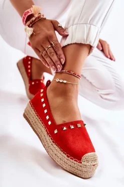 Czarne Espadryle></noscript>Boto Damskie Espadryle Z Ćwiekami Czerwone Laross