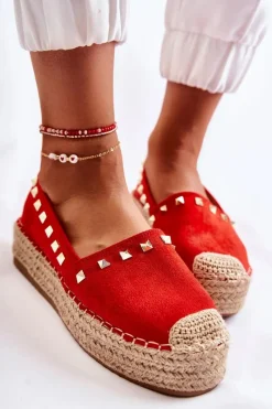 Czarne Espadryle></noscript>Boto Damskie Espadryle Z Ćwiekami Czerwone Laross