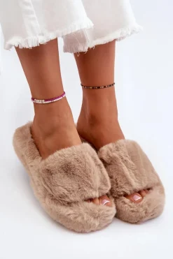 Hot Damskie Futrzane Kapcie Beżowe Stepia Damskie Kapcie Klasyczne|Klapki Z Futerkiem