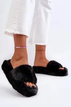 Kapcie Klasyczne|Klapki Z Futerkiem>Boto Damskie Futrzane Kapcie Czarne Stepia