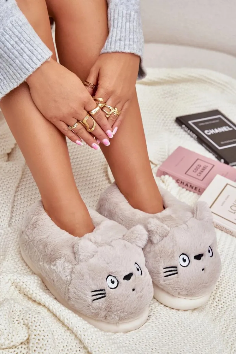 Kapcie Klasyczne>Boto Damskie Futrzane Kapcie Kotki Beżowe Iriviane