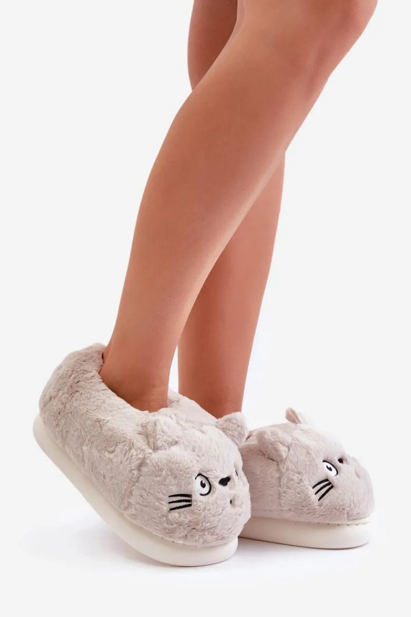 Kapcie Klasyczne>Boto Damskie Futrzane Kapcie Kotki Beżowe Iriviane