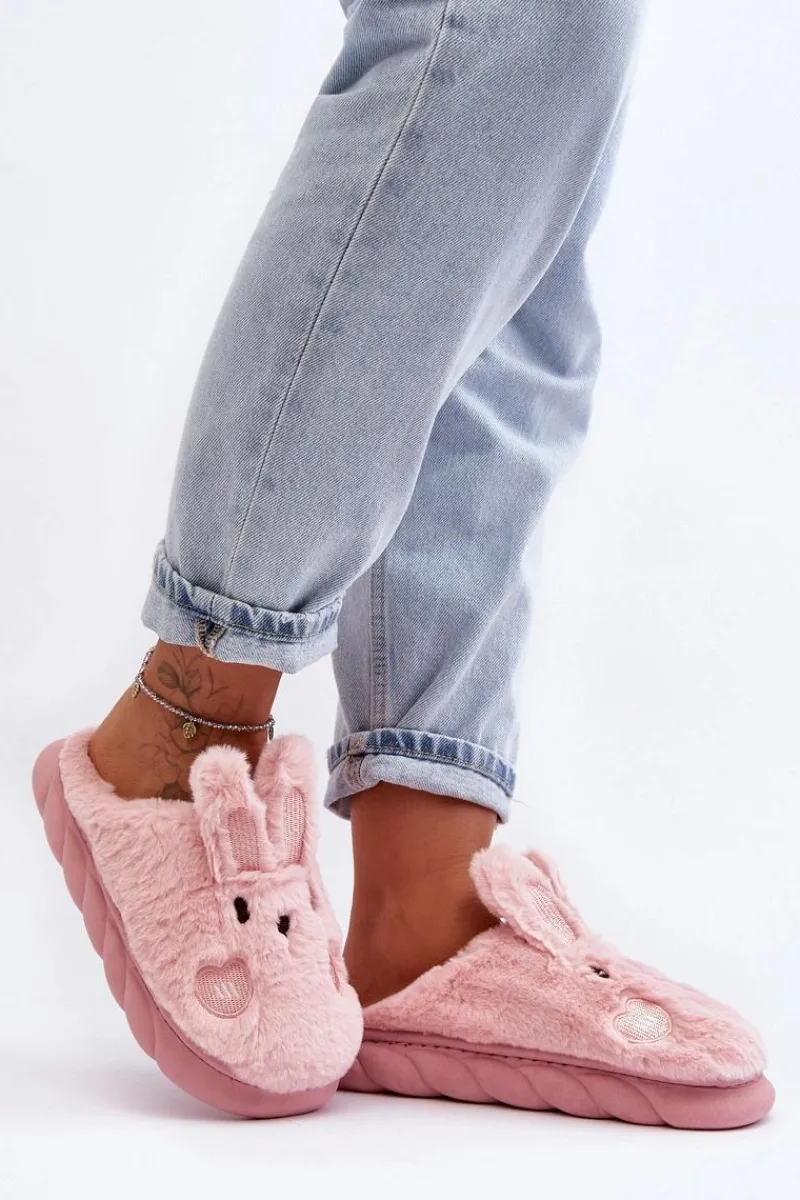 Kapcie Klasyczne>Boto Damskie Futrzane Kapcie Z Króliczkiem Różowe Naveritte