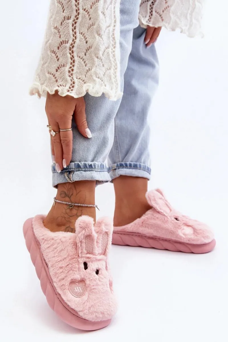 Kapcie Klasyczne>Boto Damskie Futrzane Kapcie Z Króliczkiem Różowe Naveritte